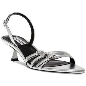 99$ Steve Madden Rapture Strappy Kitten Heel Sandals Size 6.5 US Silver